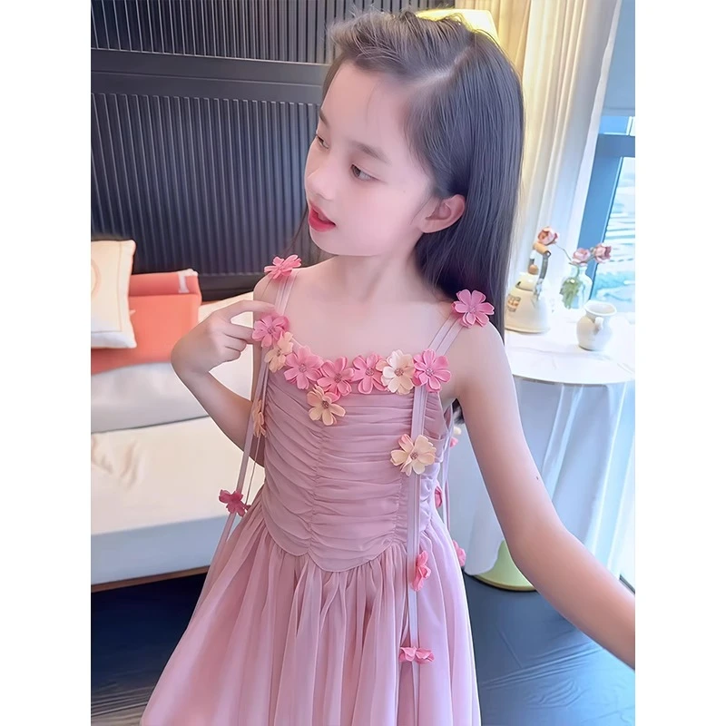 女童连衣裙夏装2025新款儿童洋气吊带公主裙女孩夏季网纱碎花裙子