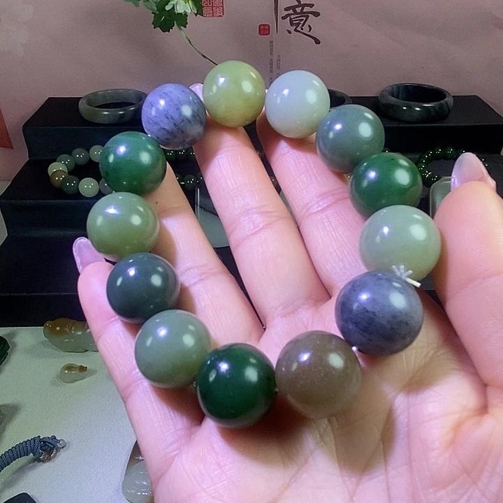 和田玉未镶嵌手链和田玉卡18多宝手串