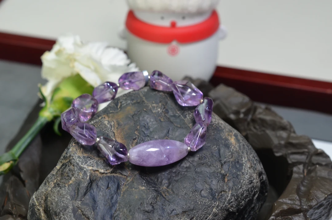50【九紫离火】天然紫水晶手链手串 约10*16MM 清透干净