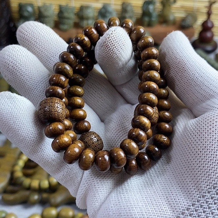 东非黑黄檀（紫光檀）沉香算盘珠单圈