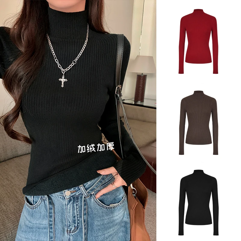 Moses Queen/魔西女王高领针织衫加绒加厚毛衣修身内搭打底衫上衣