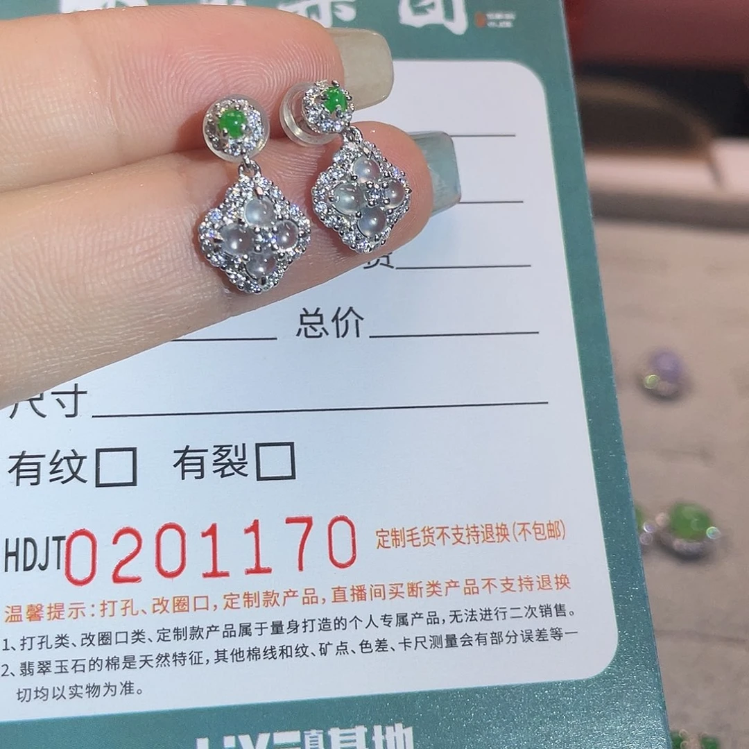银S925镶嵌翡翠耳饰HDJT0201170