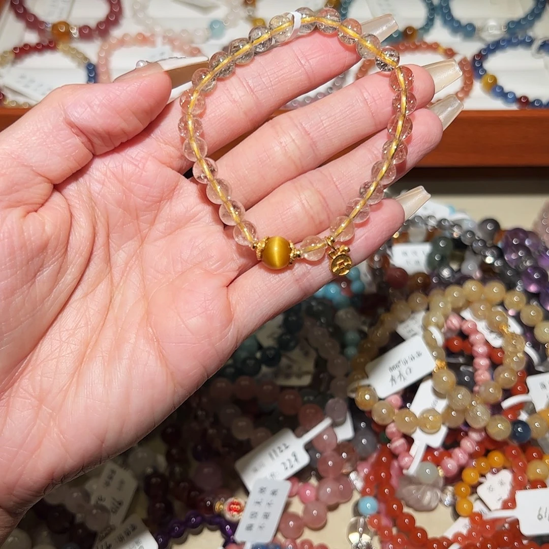 烟晶手链银S925镶嵌金发011