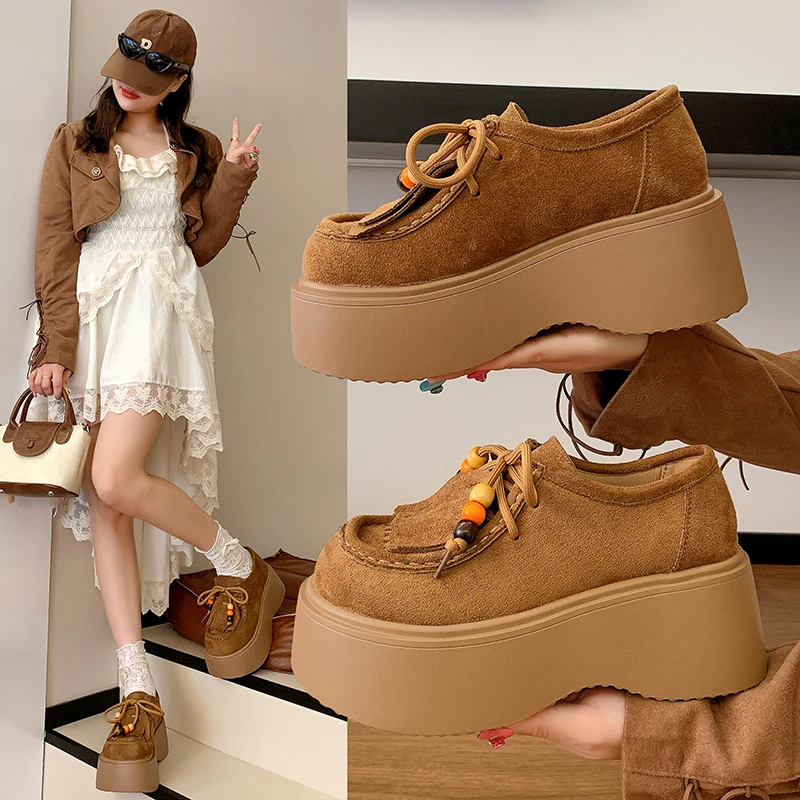 7cm~厚底流苏勃肯鞋女2025秋季新款小个子增高单鞋休闲松糕乐福鞋