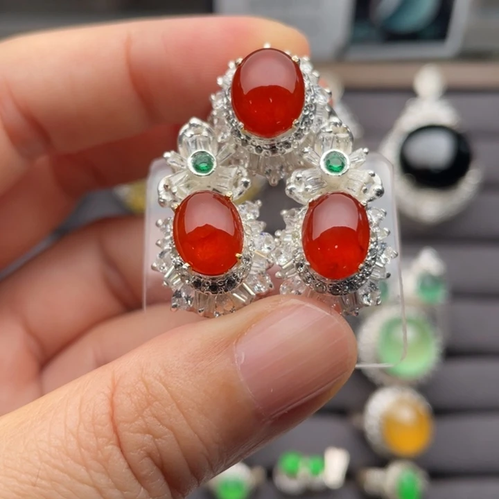 未镶嵌定制翡翠红翡套装