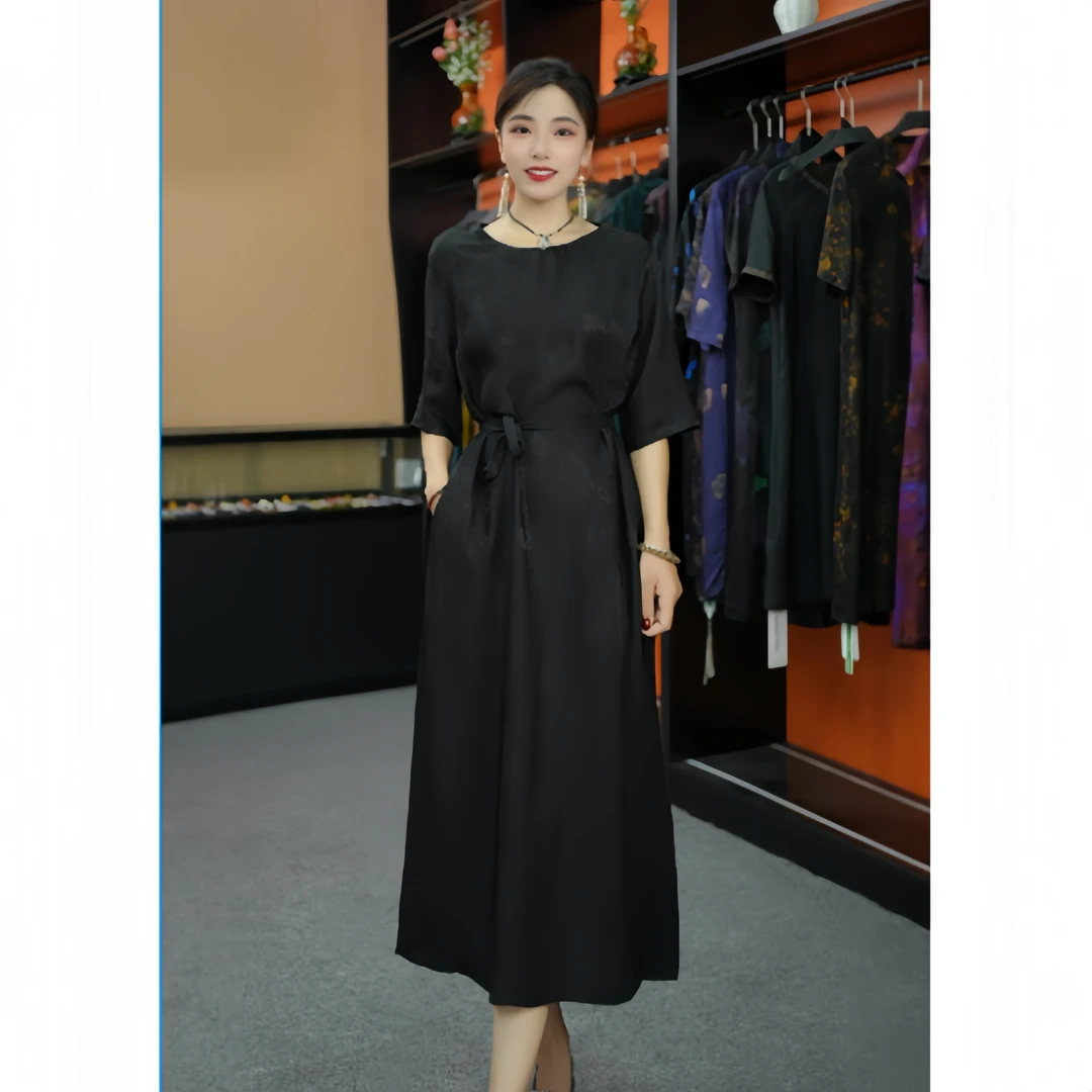 3041  让墨荷的影子攀上衣襟 系带束腰连衣裙