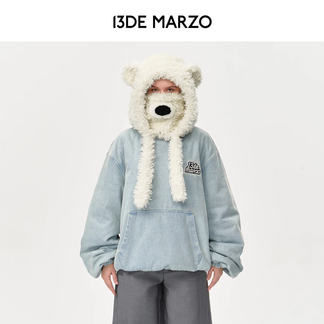 13DE MARZO男女同款新款小熊可拆卸面罩外套连帽套头棉服专柜同款