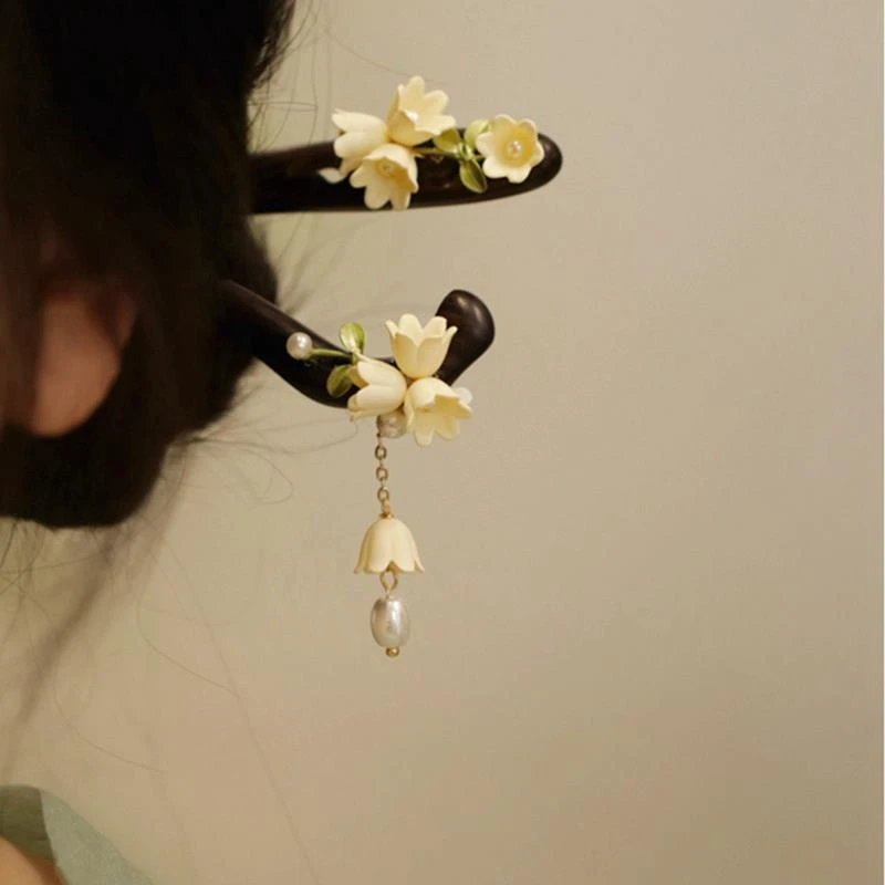 国风盘发木簪新中式铃兰花气质发簪高级感发钗时尚清冷感女