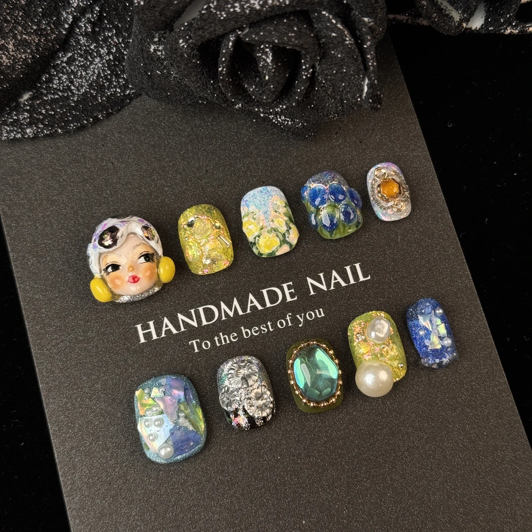 【靓女】手绘卡通立体捏捏重工娃娃头高级感显白精致纯手工穿戴甲