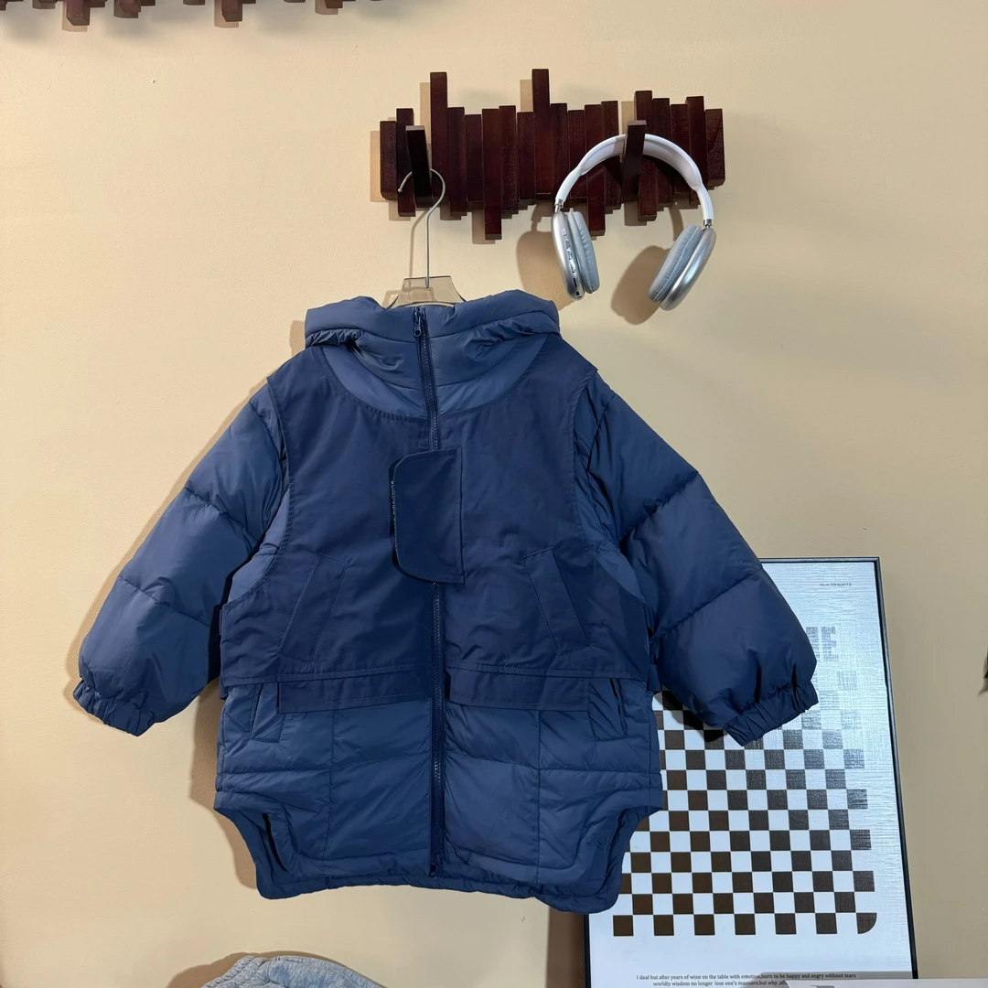 3羽绒服男童女童假两件加厚保暖冬季连帽D81114