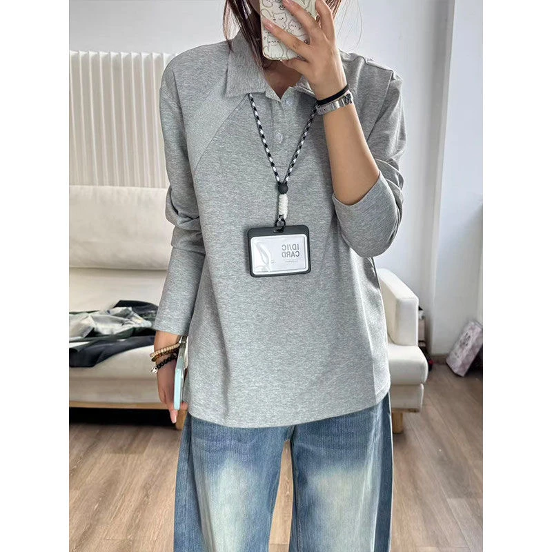 新款曼巴棉美式正肩POLO衫重磅衬衫翻领长袖T恤男休闲情侣衫打底