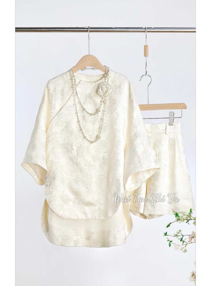 【锦瑟衣庄】新中式国风女装套装大码女装别致温柔轻奢提花开叉套装