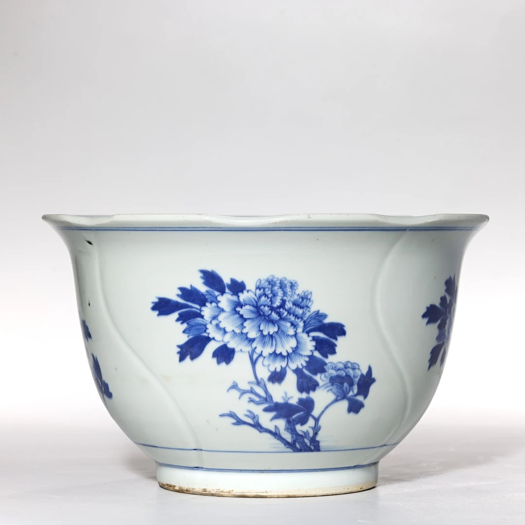4322清晚期·青花花卉纹花盆【古董拍卖】