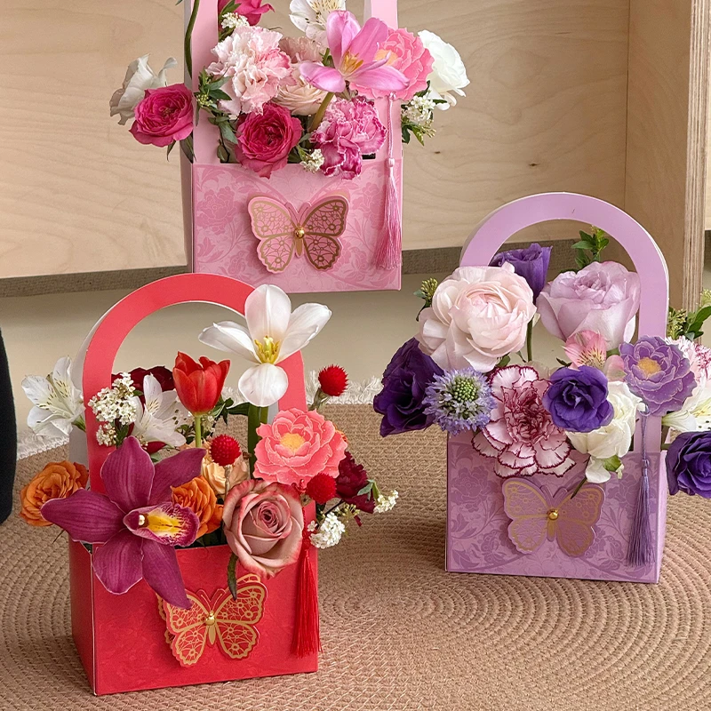 【束漫花艺】予香手提花盒鲜花包装盒花束插花国风复古空盒子