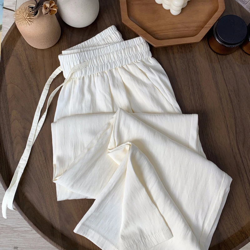 杏色冰丝阔腿裤女2025夏季新款休闲显瘦薄款高腰垂感窄版直筒裤子