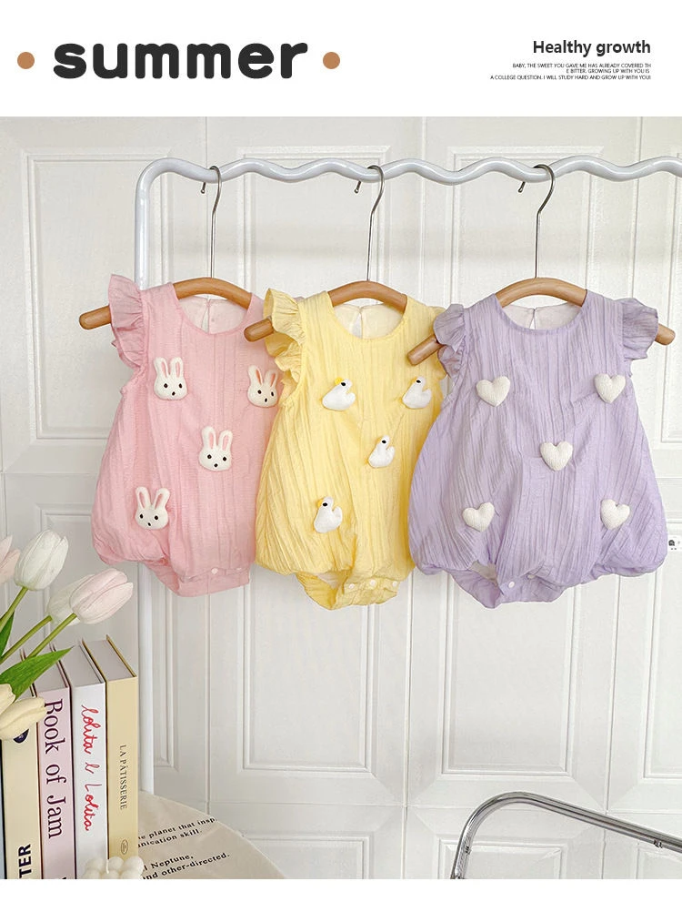 夏季套头女A类短爬无袖哈衣爬服洋气连体衣芭蕾风儿童女童婴儿ins