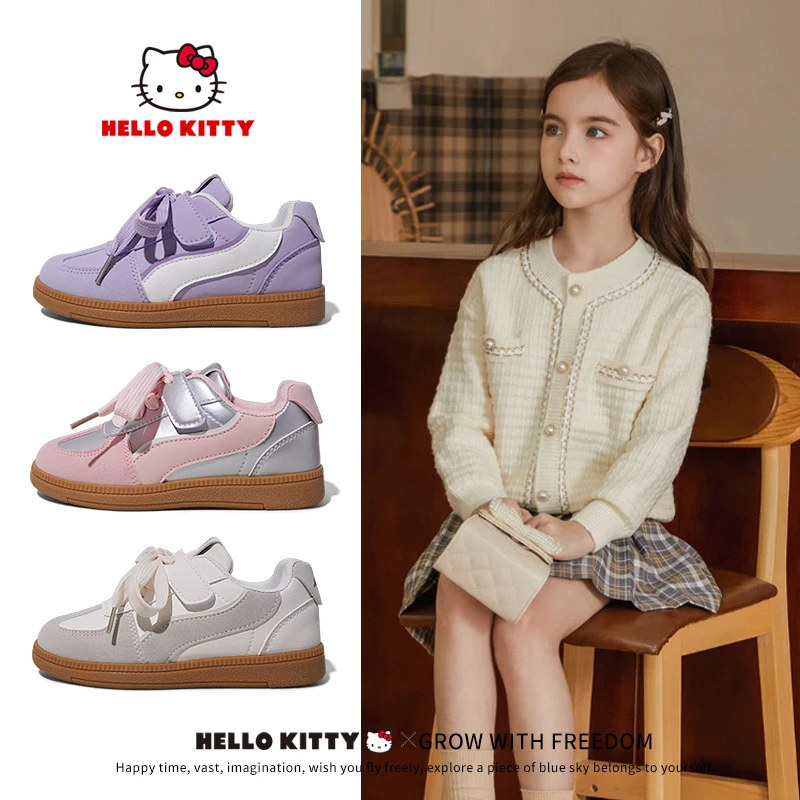 HelloKitty女童德训鞋2025春季新款魔术贴透气舒适学生运动小白鞋
