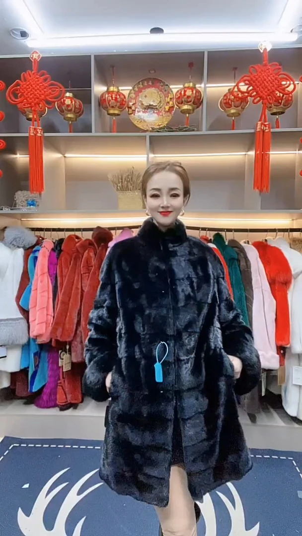 本黑色进口皮草外套女中长款貂皮大衣女款裘皮2024年新款整貂水貂