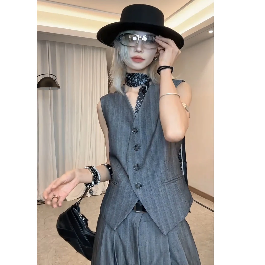 欧货高端时尚西装马甲套装女老钱风通勤气质高级感背心长裤两件套