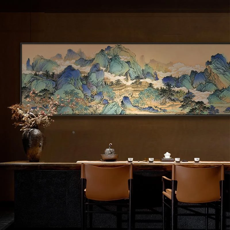 新中式酒店办公室千里江山图装饰画宋代美学客厅沙发背景墙茶室画