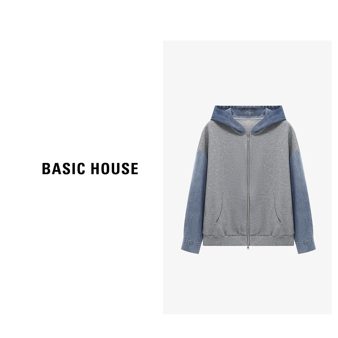Basic House/百家好牛仔运动时尚休闲连帽宽松外套B0625H5C802