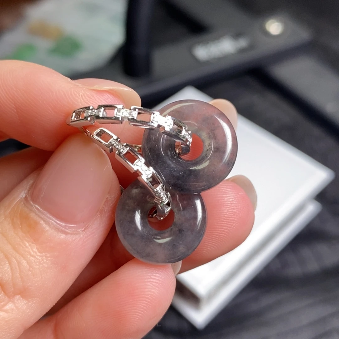 翡翠18K金镶嵌耳饰甜甜圈耳扣