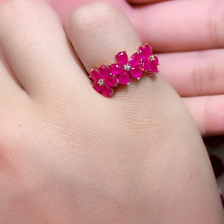 红宝石戒指银S925镶嵌