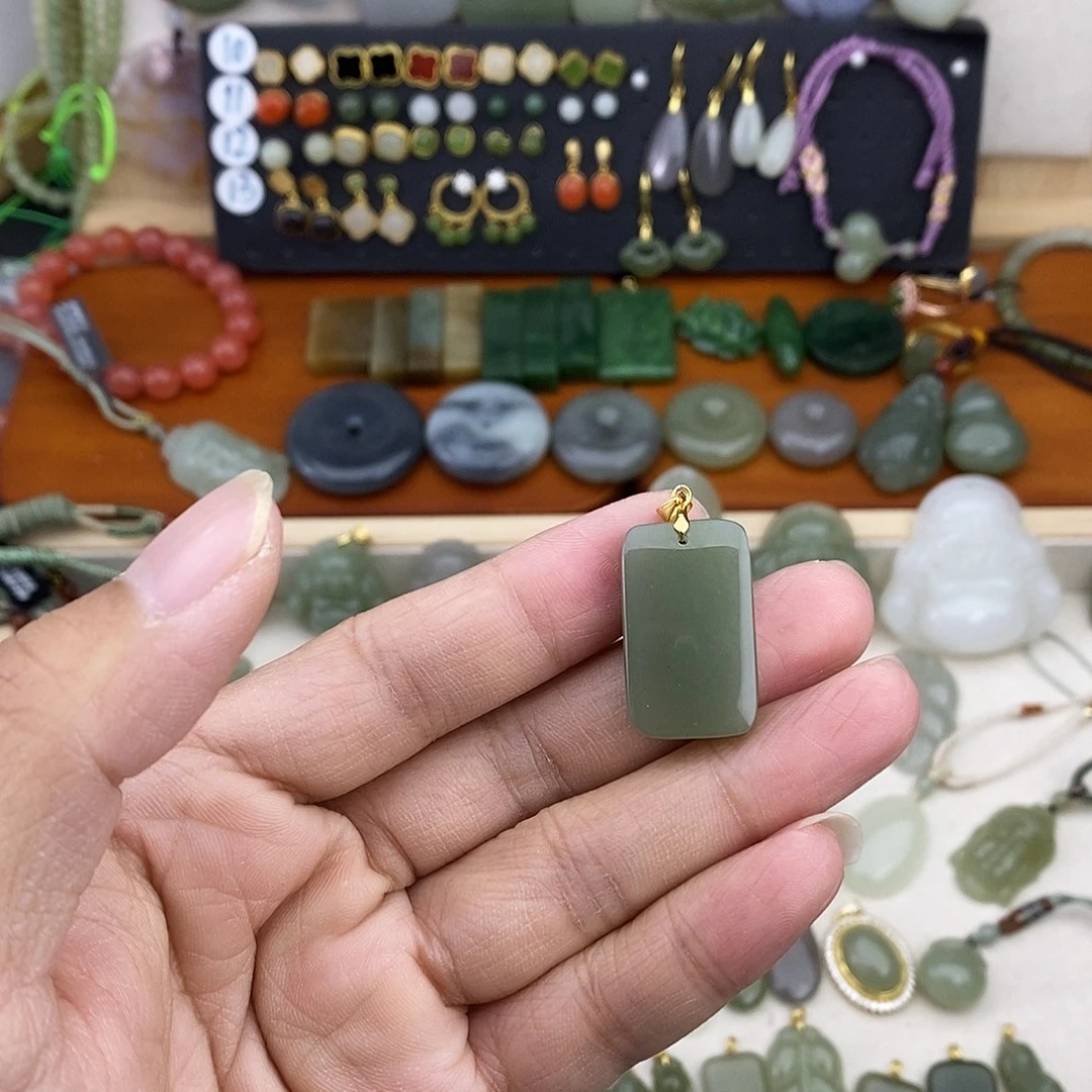 和田玉银S925镶嵌吊坠(不含链)