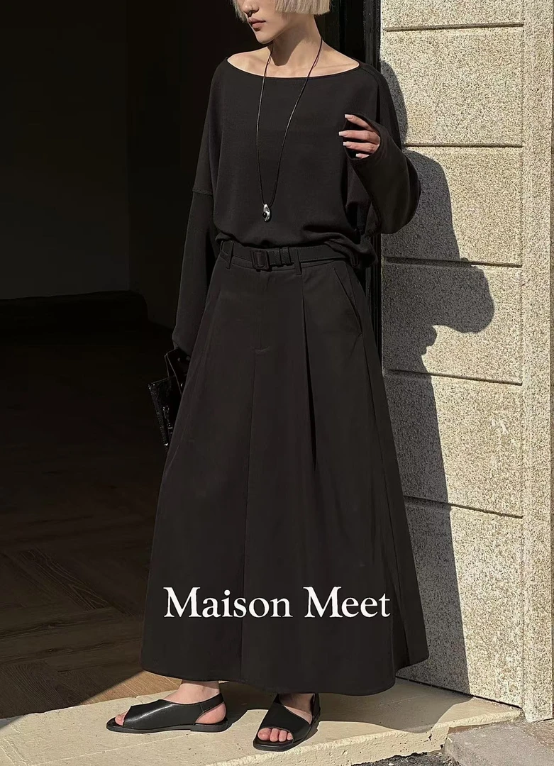 【Maison Meet】百搭高腰显休闲瘦气质设计感A字半身裙衬衫V2136