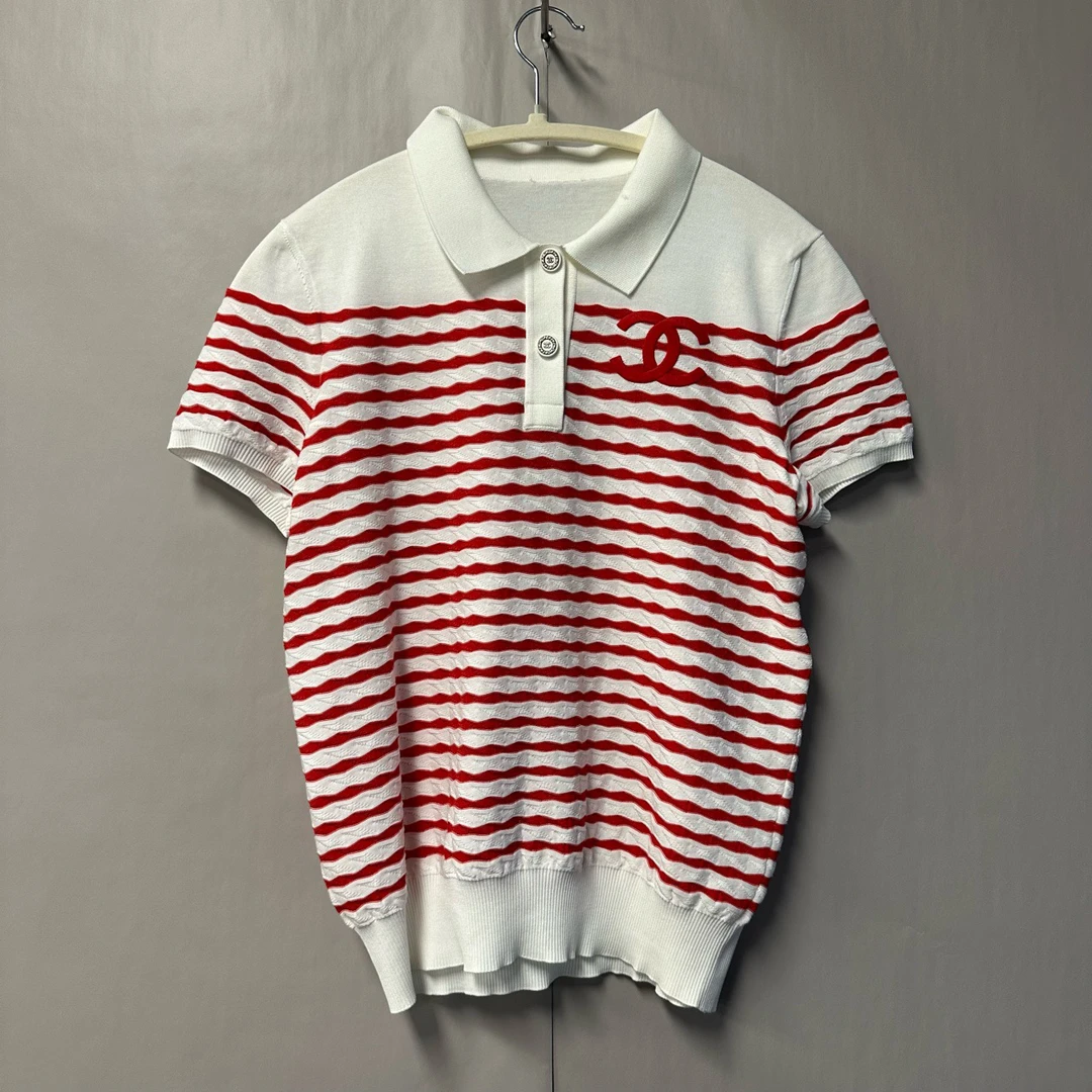 99新 Chanel/香奈儿 香奈儿/Chanel 红白条纹针织短袖 40码 99新