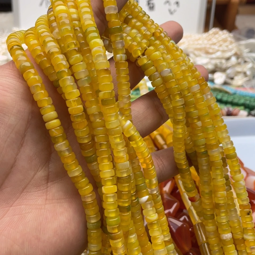 玛瑙/玉髓合金珠宝半成品一条装卡6mm黄玛瑙药片珠深色