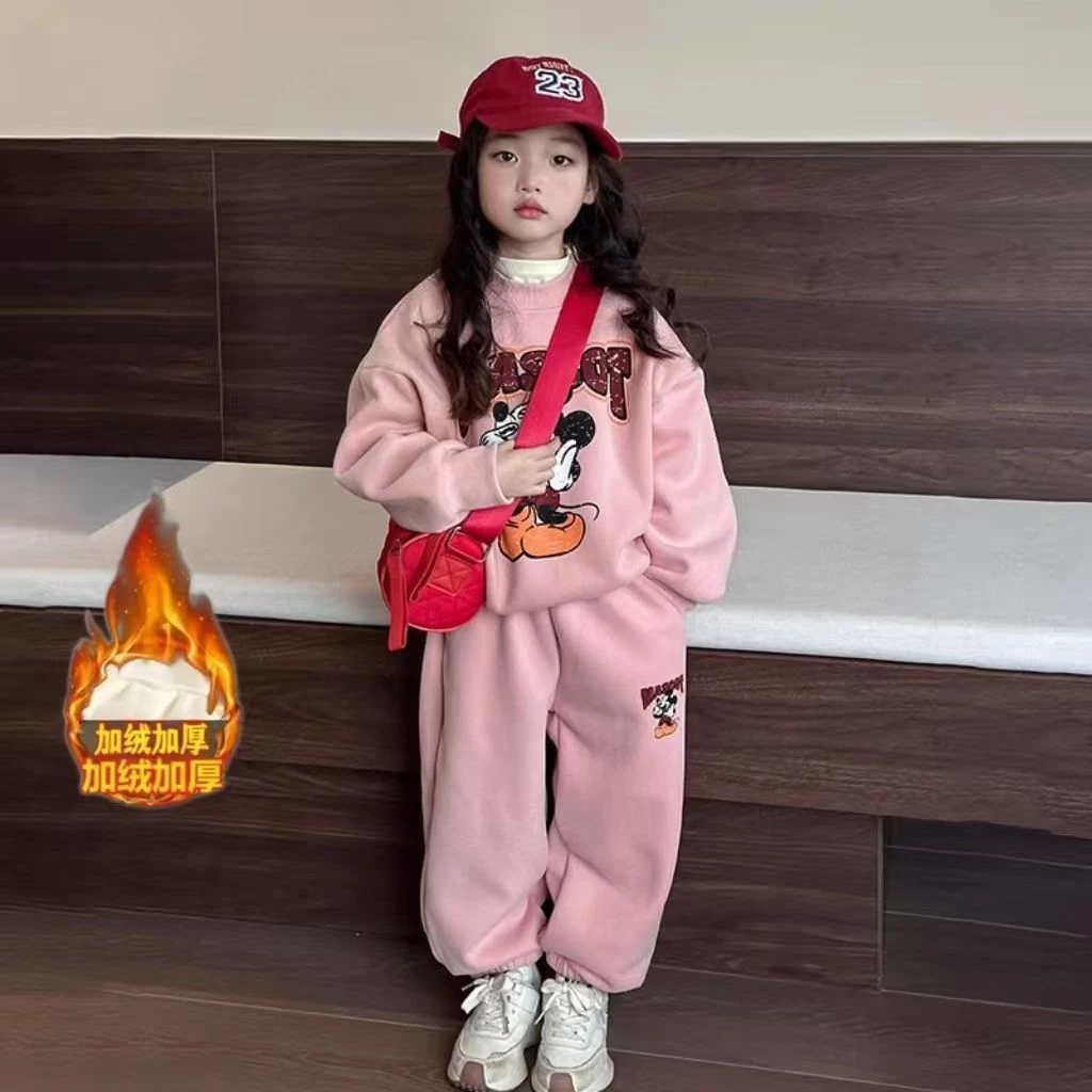 女童中大童长袖圆领卫衣休闲套装时髦帅气卡通字母长裤儿童两件套