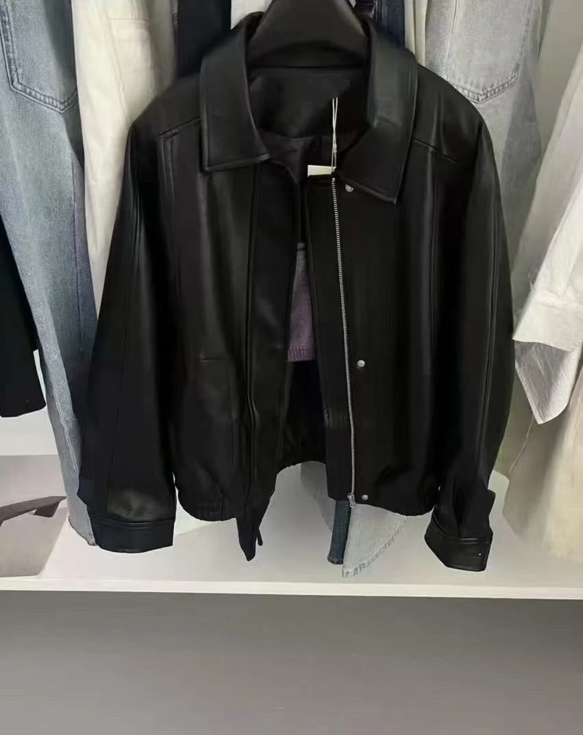 泡菜设计师款南韩经典女主小个子柔软黑色皮衣