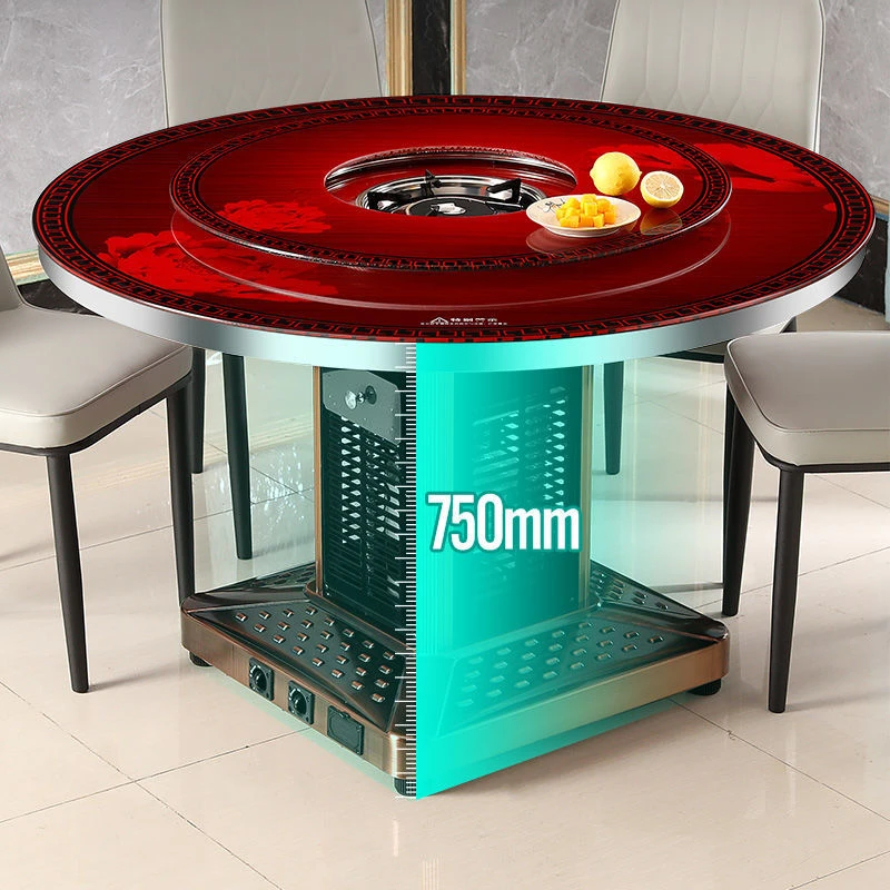 气电两用取暖桌家用圆形餐桌一体电暖桌天然气烤火桌电炉桌取暖器