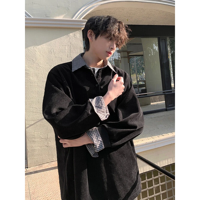 假两件翻领拼接卫衣男春秋季美式高街cleanfit痞帅设计感帅气外套