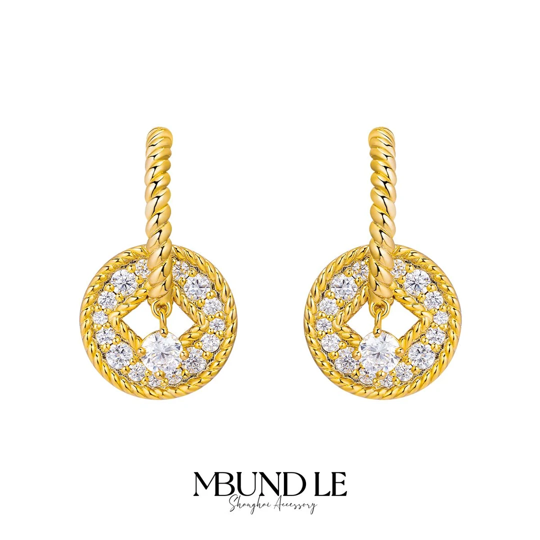 摩邦珠宝 铜合金合成锆石耳饰 百赚无忧-铜钱耳环一对