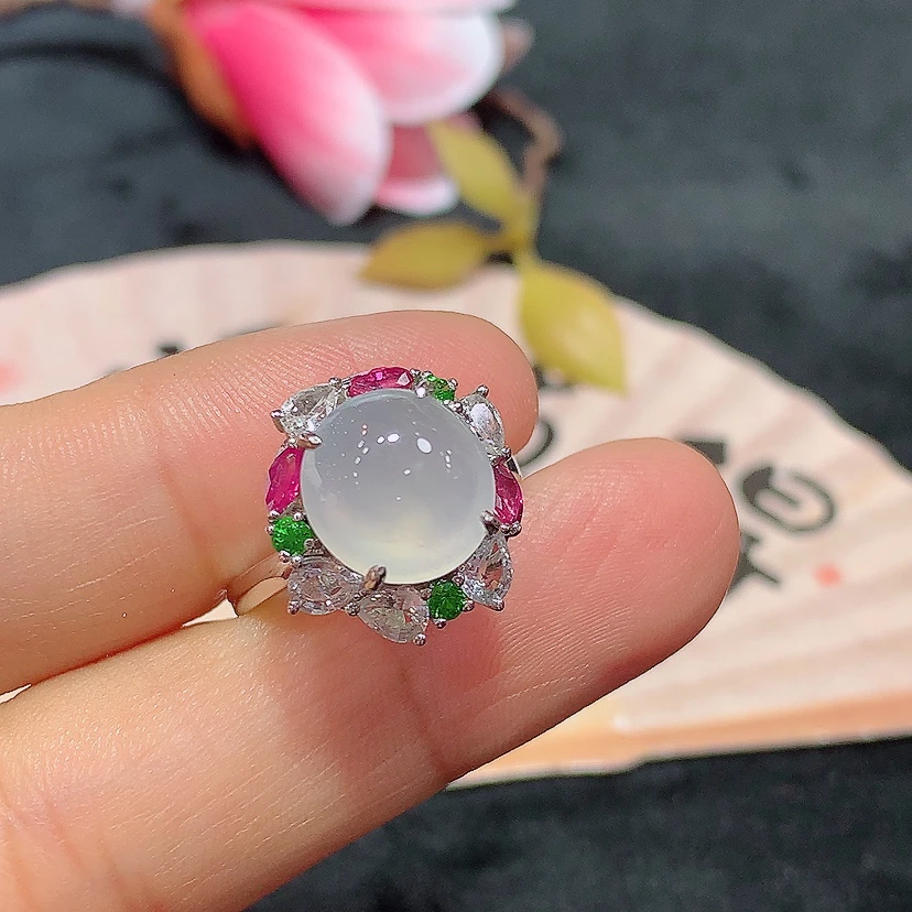 18k金天然A货翡翠蛋面吊坠戒指两用款经典时尚气质百搭款