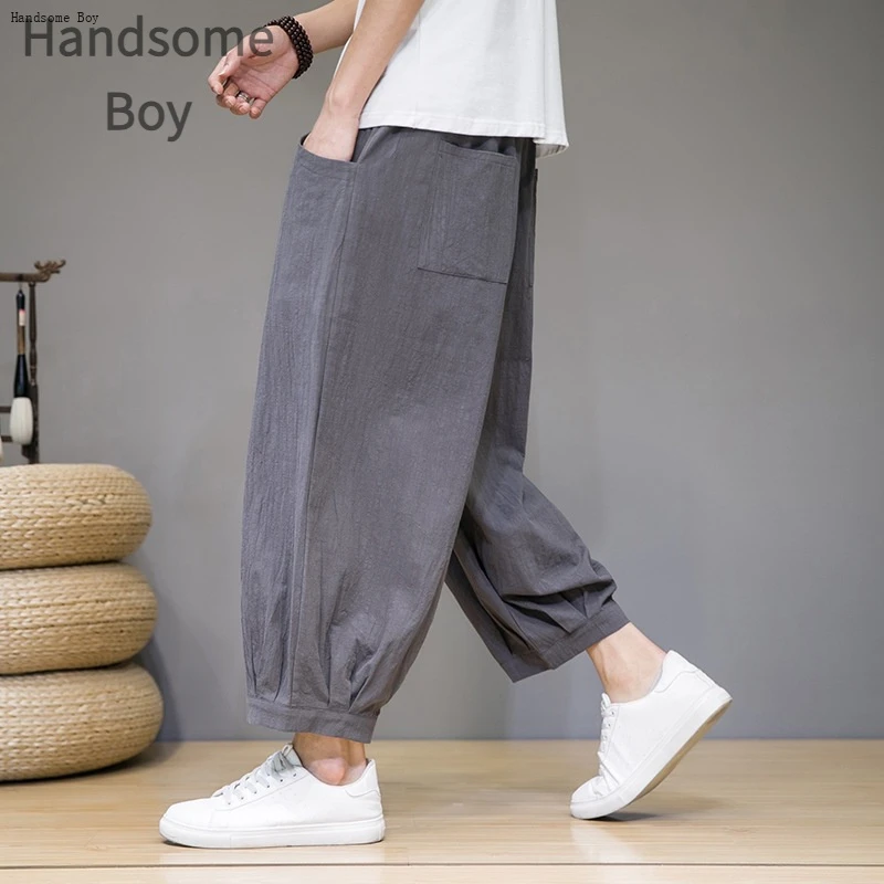 潮牌秋季子男款男士阔腿裤中国风高档日系大码薄款萝卜裤休闲裤
