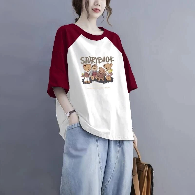 减龄纯棉短袖t恤女士夏季新款宽松大码胖mm洋气百搭韩版休闲时尚