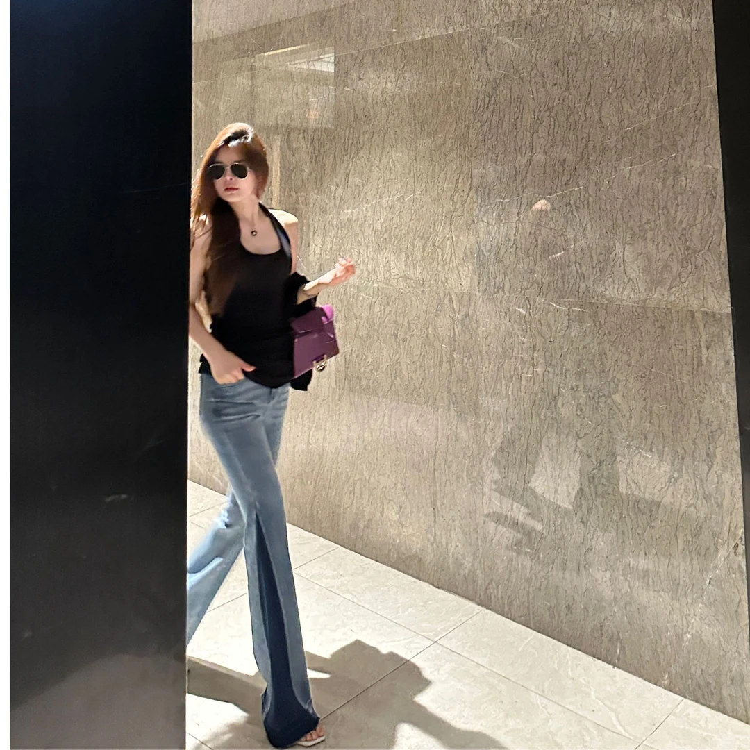 主播推荐-小众系列春夏款高腰拼接牛仔裤