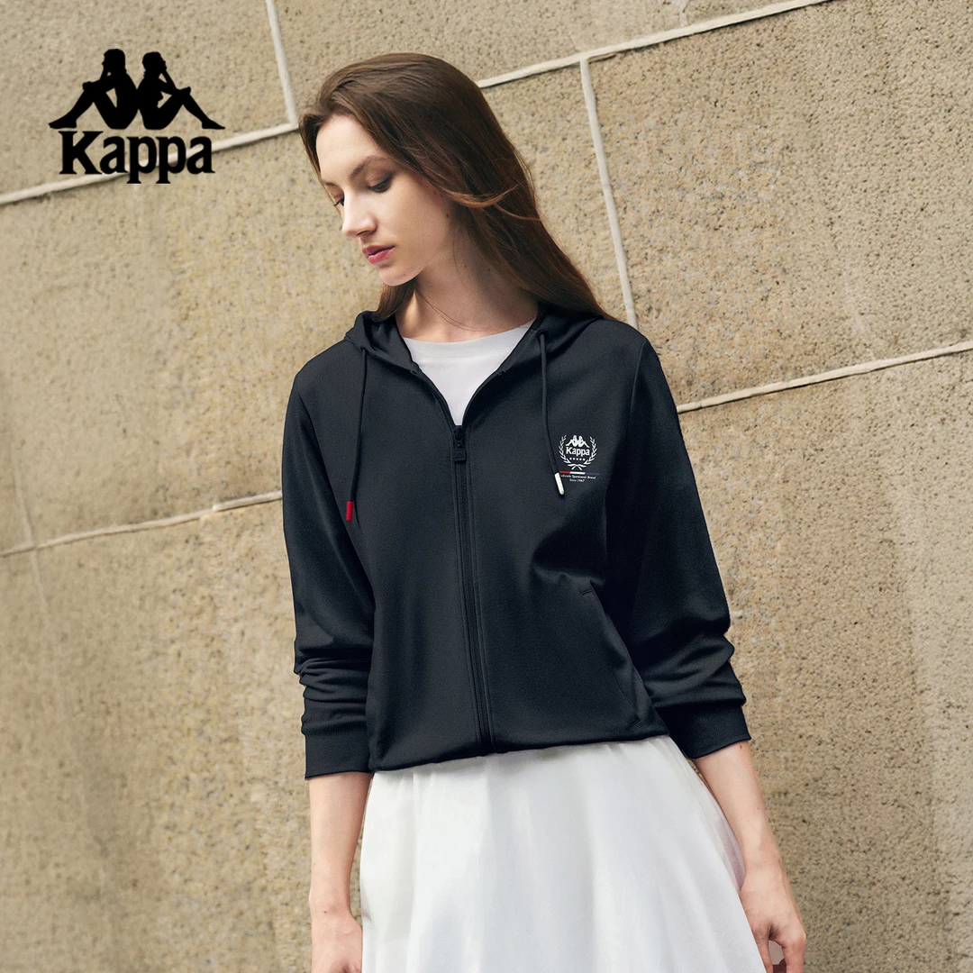 Kappa/卡帕短款针织秋季薄款柔软丹宁风开衫时尚上衣卫衣连帽