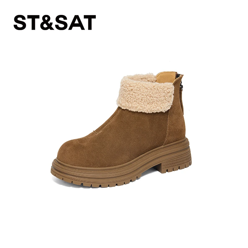星期六加绒雪地靴女款2024冬季新款时尚勃肯棉靴保暖百搭休闲短靴