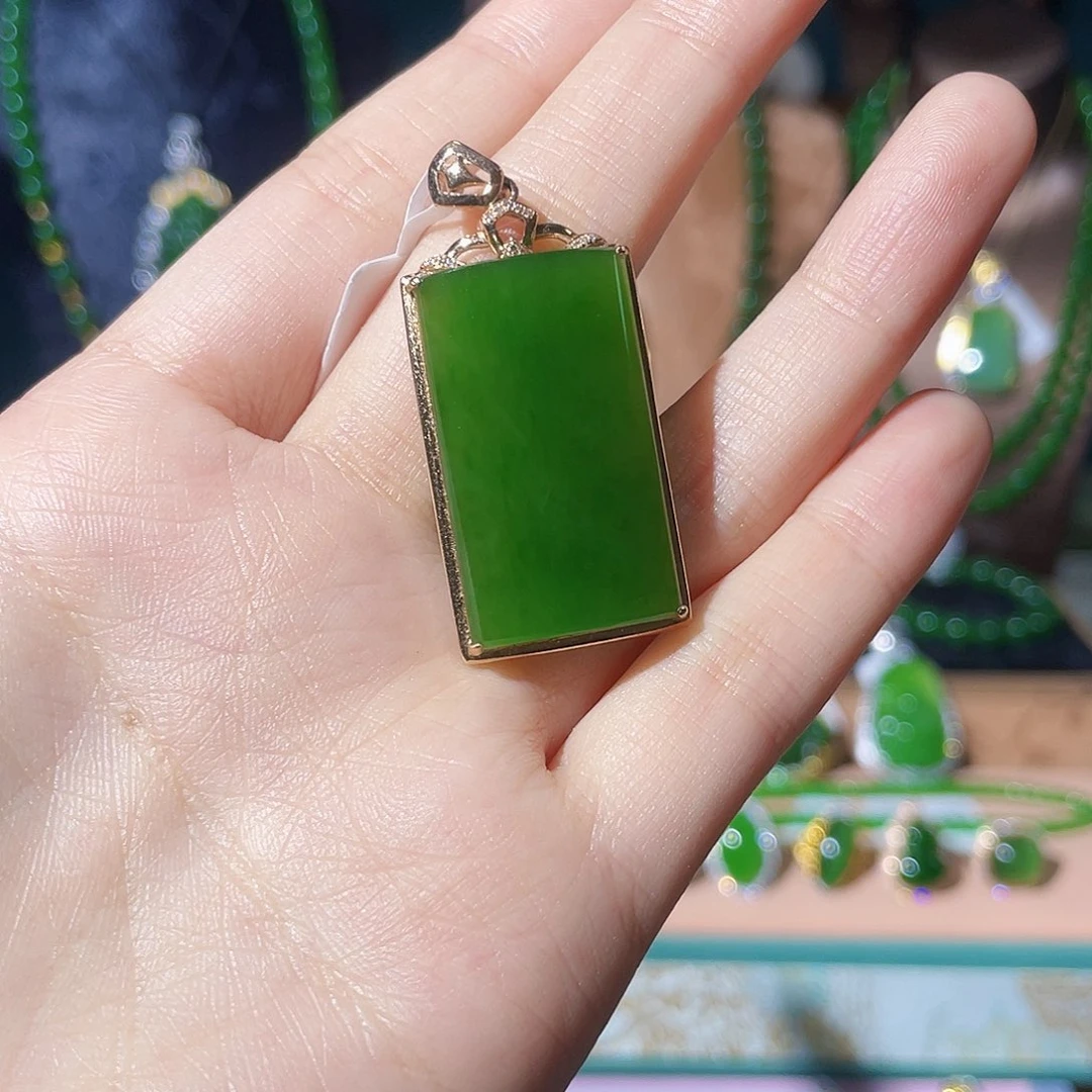 和田玉（碧玉）18K金镶嵌项链