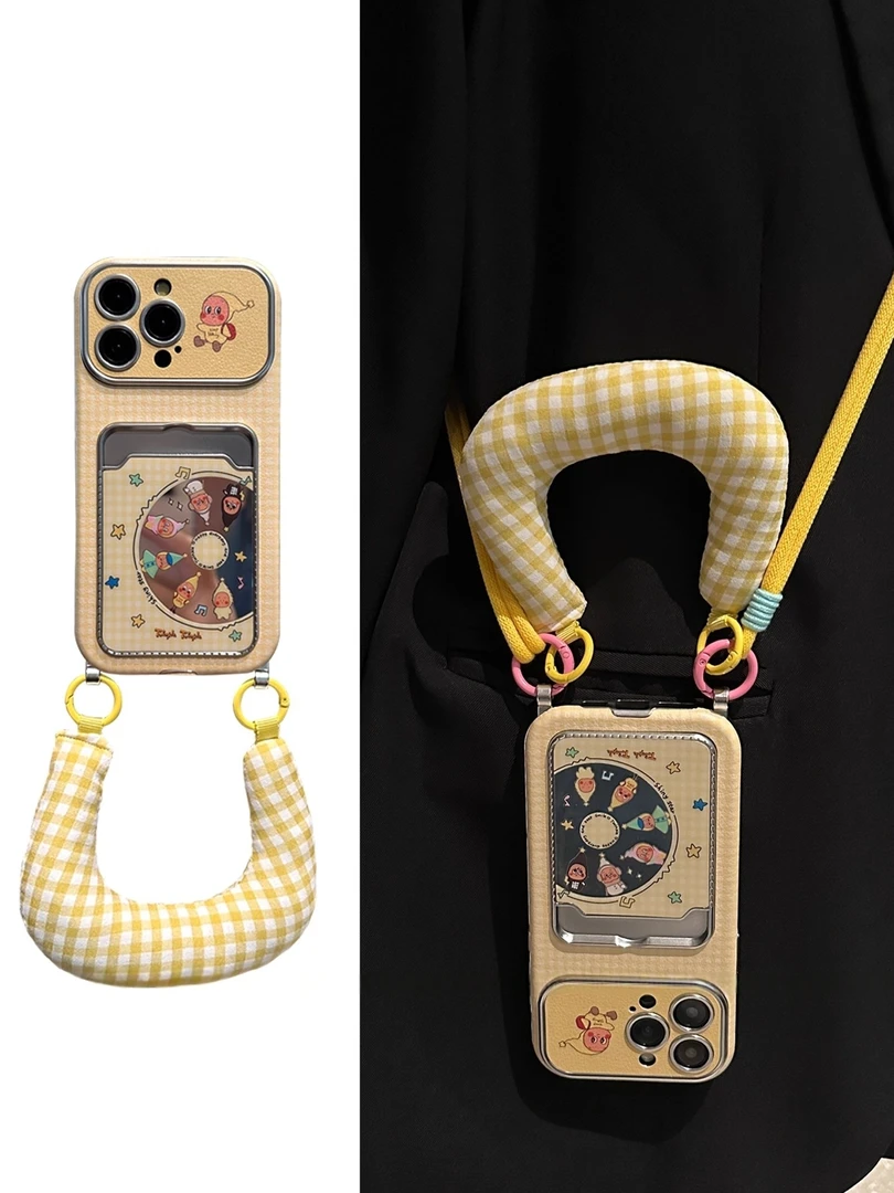 镜面黄格星星人皮纹卡包适用苹果17promax手机壳iPhone16斜挎15女