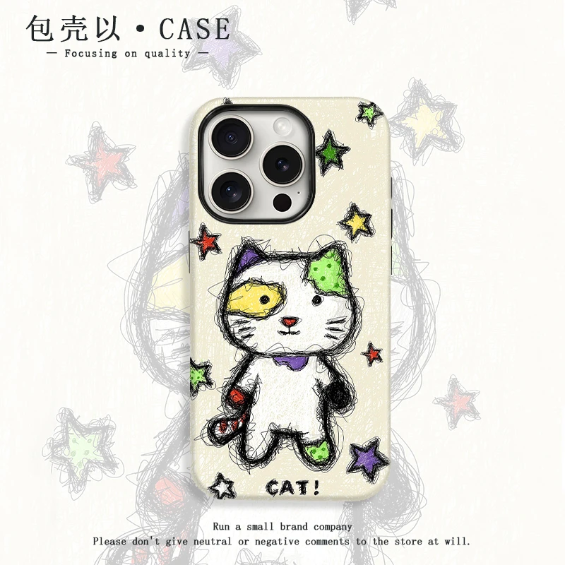 星星小怪猫咪适用苹果16手机壳菲林一加华为OPPO小米vivo荣耀防摔