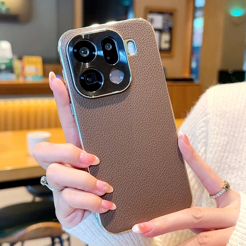 适用于OPPOfindX9手机壳新款findX9pro电镀荔枝纹素皮防摔保护套