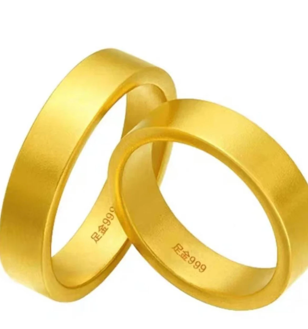 足金999纯黄金古法传承哑光时尚浪漫实心戒指