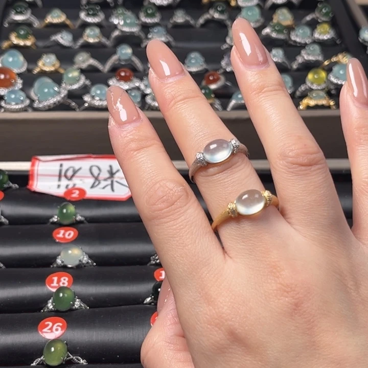 蛇纹石玉银S925镶嵌戒指