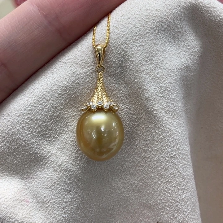 银S925镶嵌海水珍珠颈饰金珠 12-13mm 29号