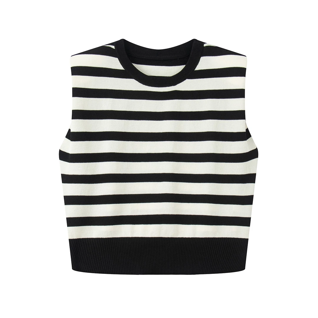 【上衣】【商场同款】2025夏季新品款无袖条纹针织衫上衣女3111